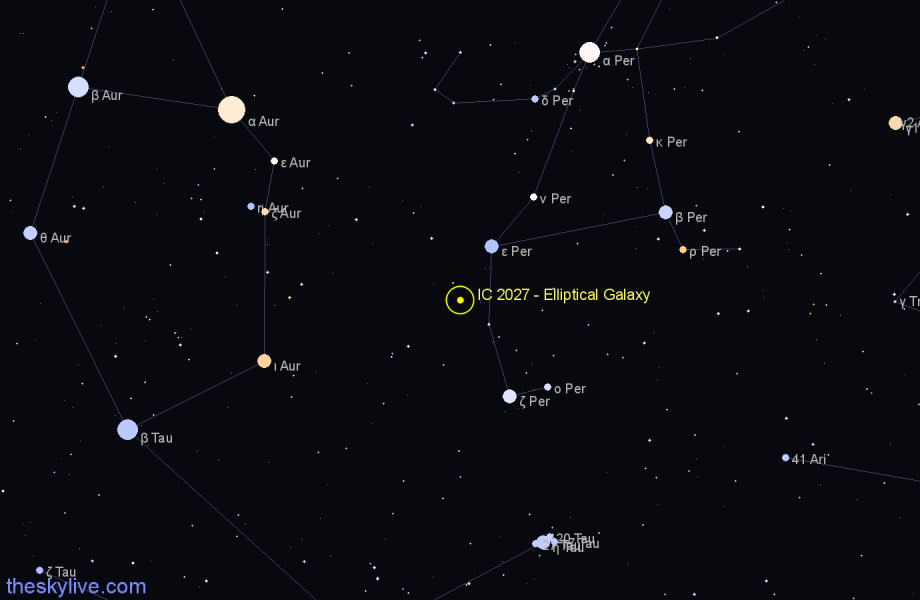 Finder chart IC 2027 - Elliptical Galaxy in Perseus star