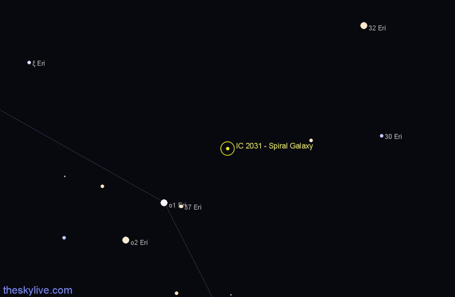 Finder chart IC 2031 - Spiral Galaxy in Eridanus star