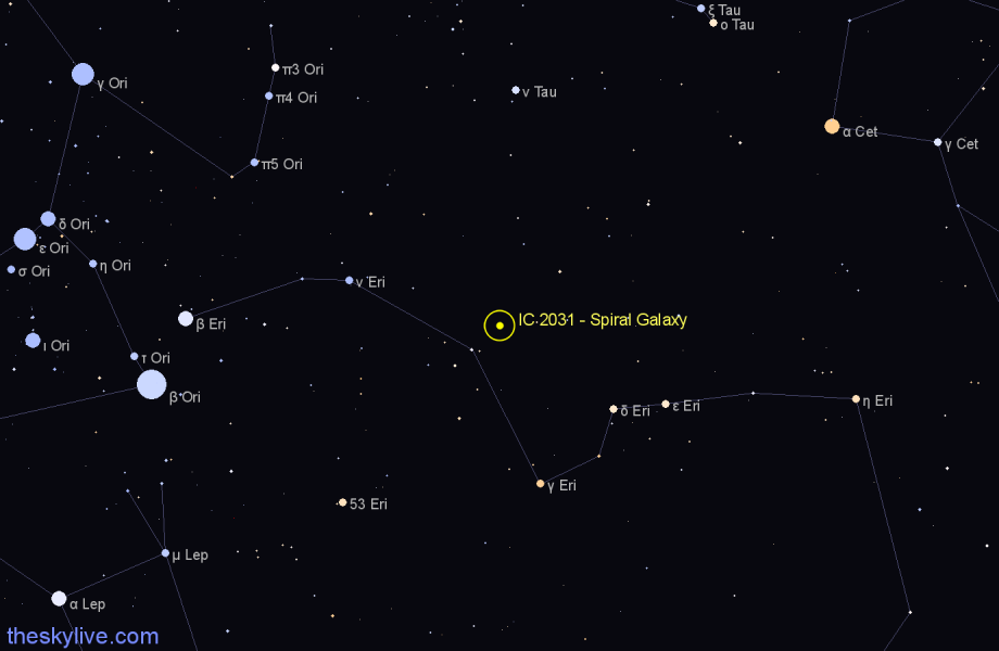 Finder chart IC 2031 - Spiral Galaxy in Eridanus star