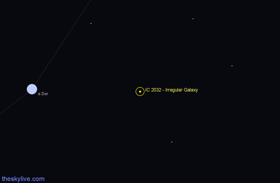 Finder chart IC 2032 - Irregular Galaxy in Dorado star