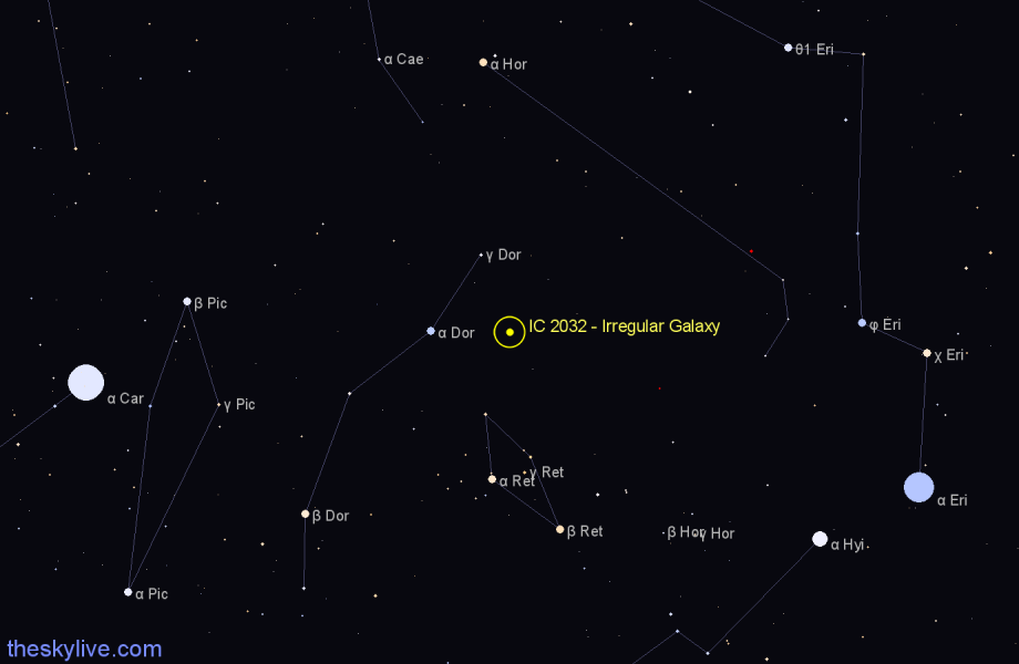 Finder chart IC 2032 - Irregular Galaxy in Dorado star