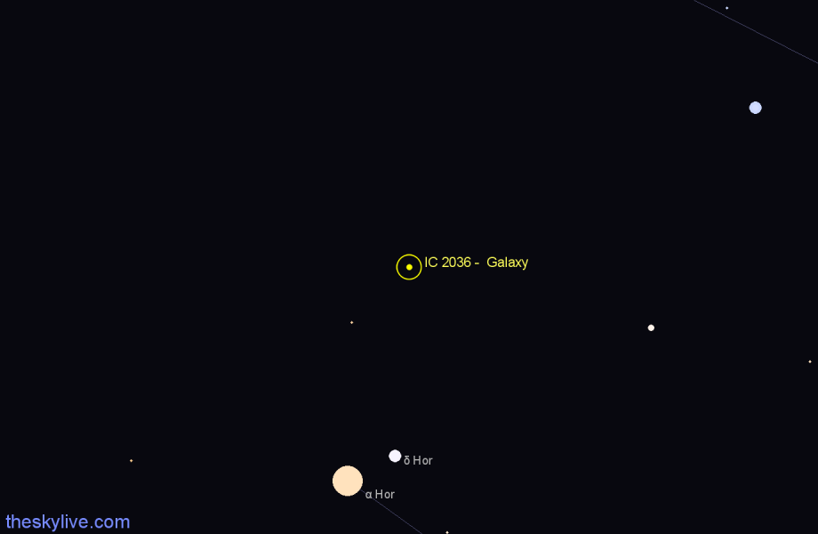 Finder chart IC 2036 - Galaxy in Eridanus star