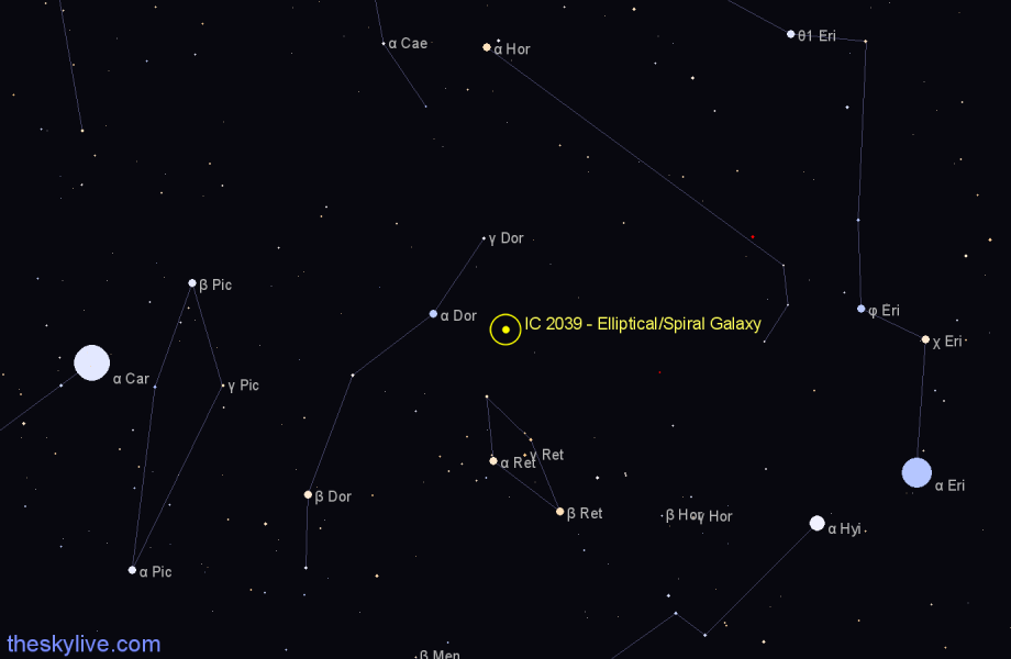Finder chart IC 2039 - Elliptical/Spiral Galaxy in Dorado star