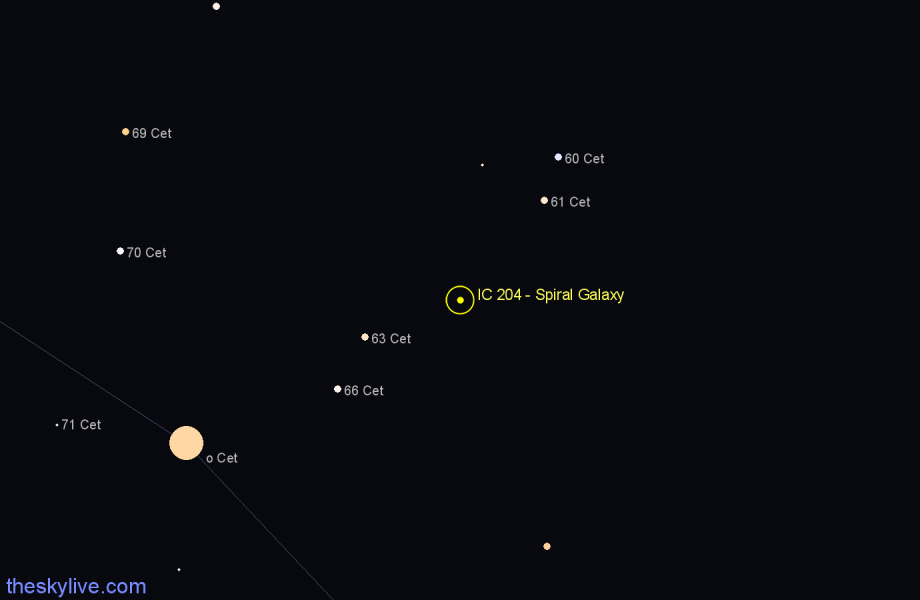 Finder chart IC 204 - Spiral Galaxy in Cetus star