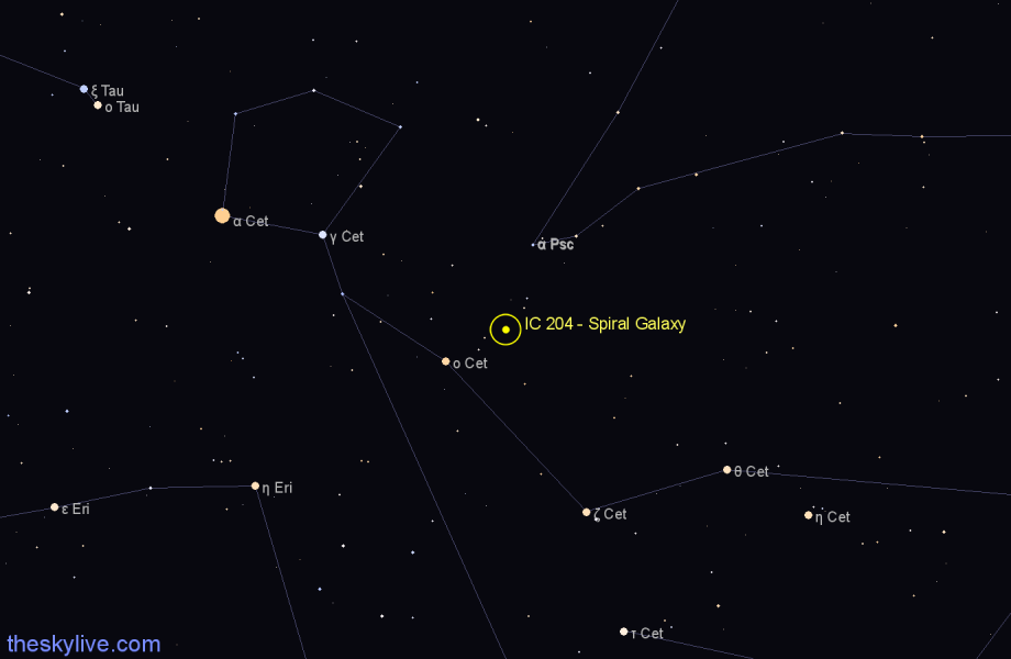 Finder chart IC 204 - Spiral Galaxy in Cetus star