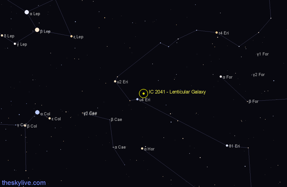 Finder chart IC 2041 - Lenticular Galaxy in Eridanus star