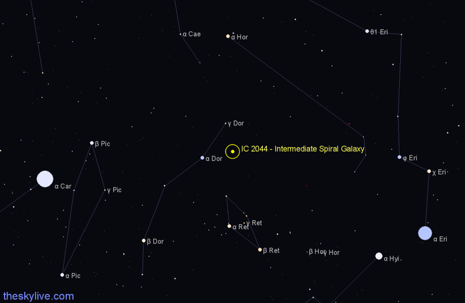 Finder chart IC 2044 - Intermediate Spiral Galaxy in Dorado star