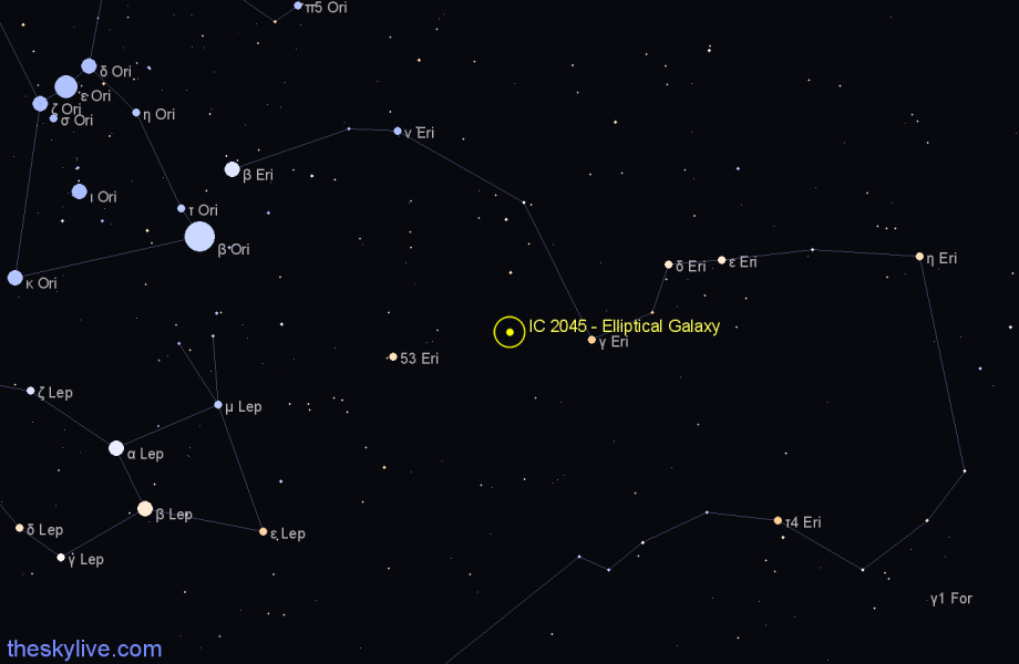 Finder chart IC 2045 - Elliptical Galaxy in Eridanus star