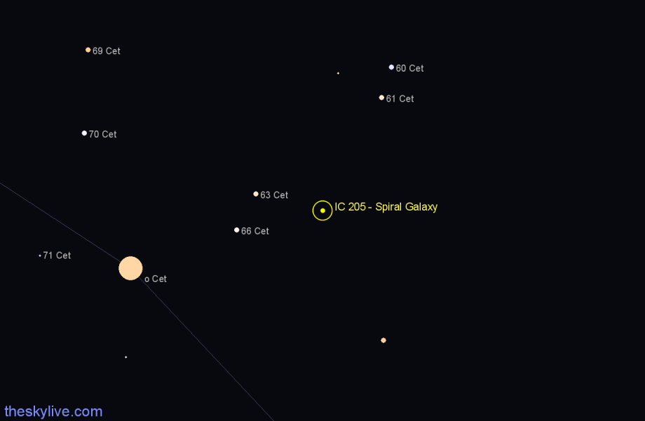 Finder chart IC 205 - Spiral Galaxy in Cetus star