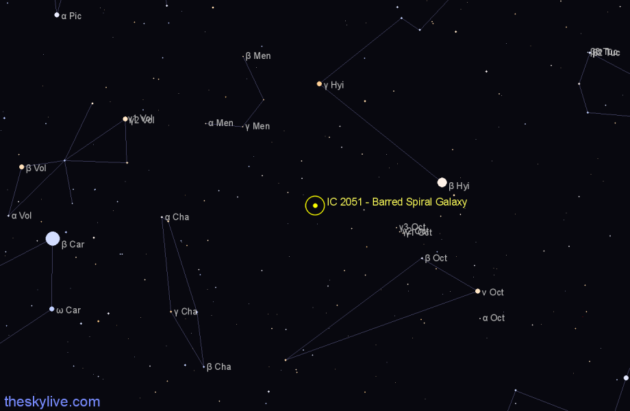 Finder chart IC 2051 - Barred Spiral Galaxy in Mensa star