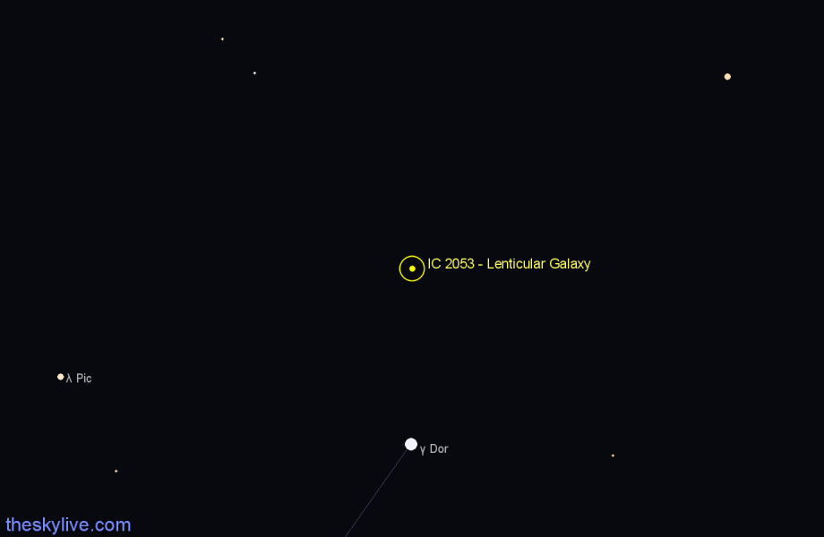 Finder chart IC 2053 - Lenticular Galaxy in Dorado star