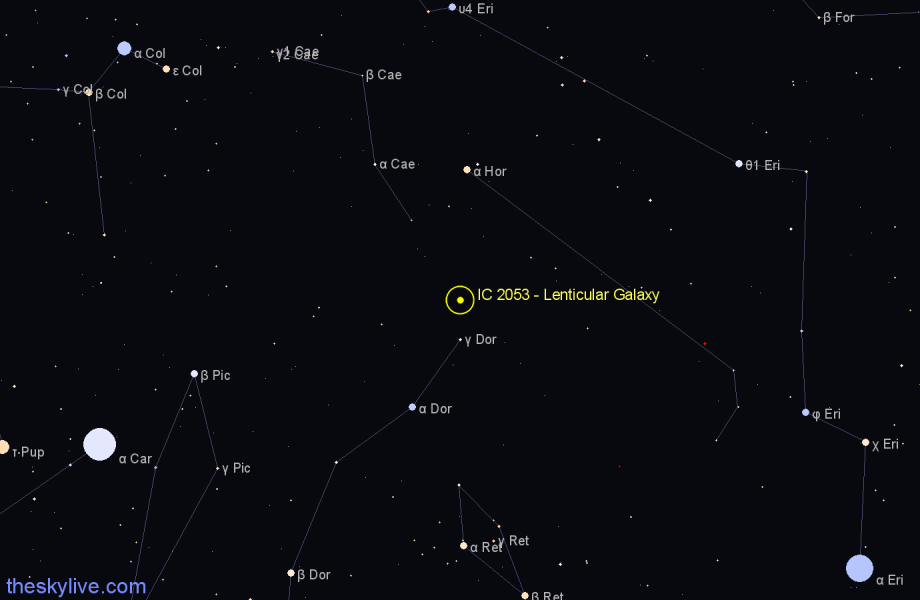 Finder chart IC 2053 - Lenticular Galaxy in Dorado star