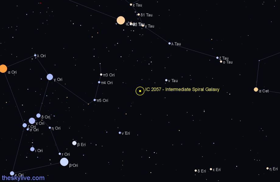 Finder chart IC 2057 - Intermediate Spiral Galaxy in Taurus star
