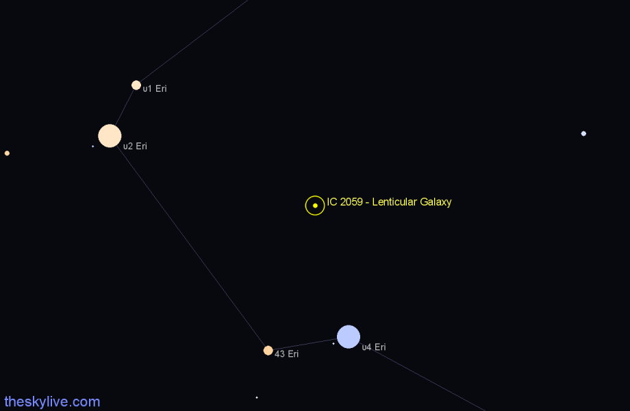 Finder chart IC 2059 - Lenticular Galaxy in Eridanus star