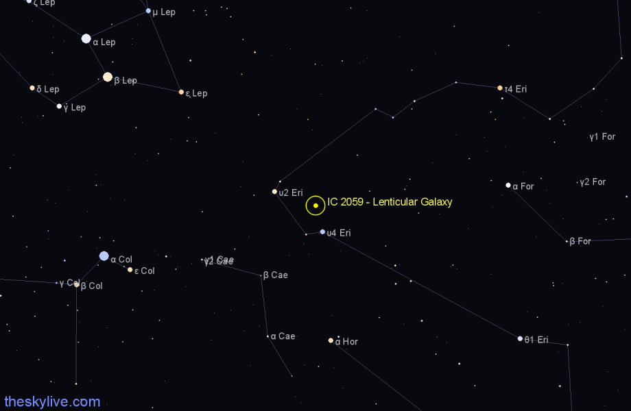 Finder chart IC 2059 - Lenticular Galaxy in Eridanus star