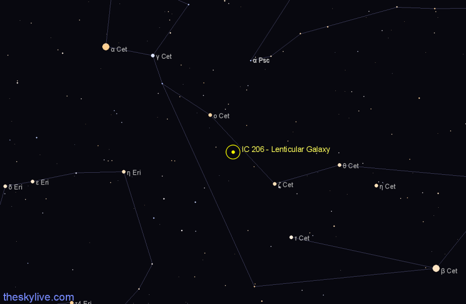 Finder chart IC 206 - Lenticular Galaxy in Cetus star