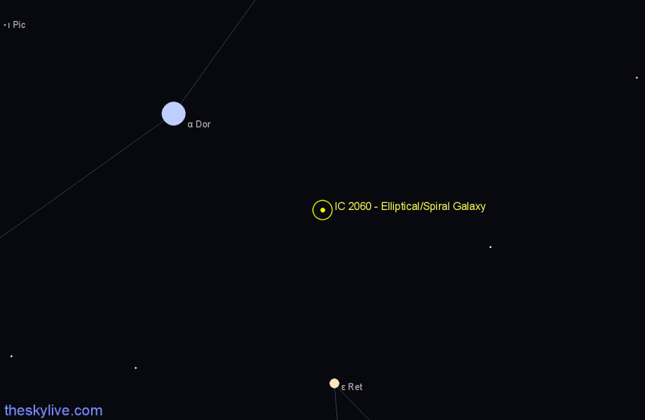 Finder chart IC 2060 - Elliptical/Spiral Galaxy in Reticulum star