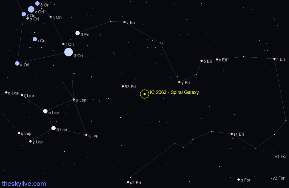 Finder chart IC 2063 - Spiral Galaxy in Eridanus star