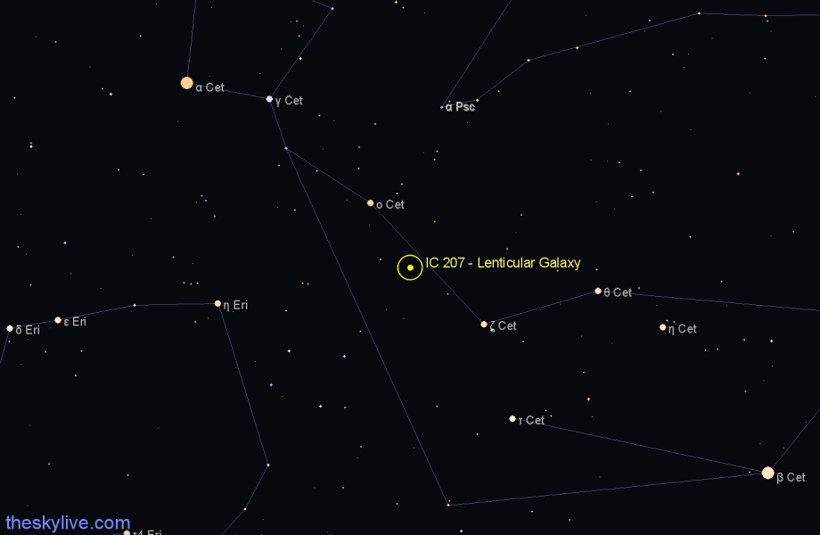 Finder chart IC 207 - Lenticular Galaxy in Cetus star