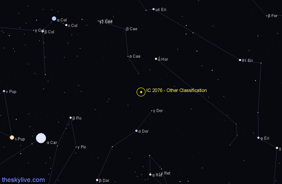 Finder chart IC 2076 - Other Classification in Caelum star