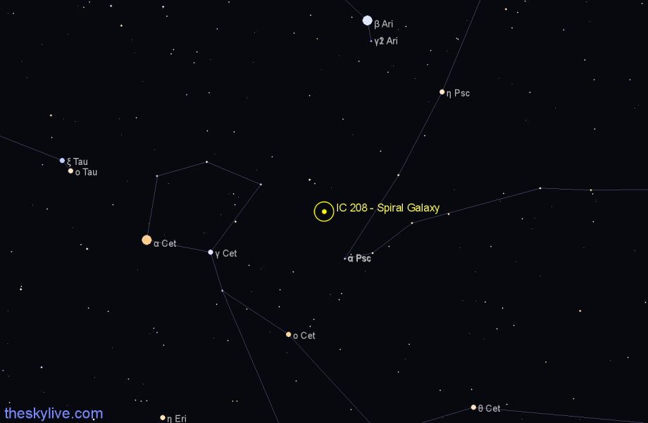 Finder chart IC 208 - Spiral Galaxy in Cetus star