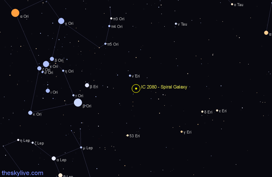 Finder chart IC 2080 - Spiral Galaxy in Eridanus star