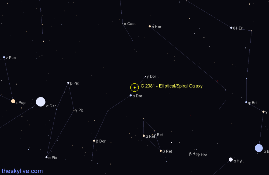 Finder chart IC 2081 - Elliptical/Spiral Galaxy in Dorado star