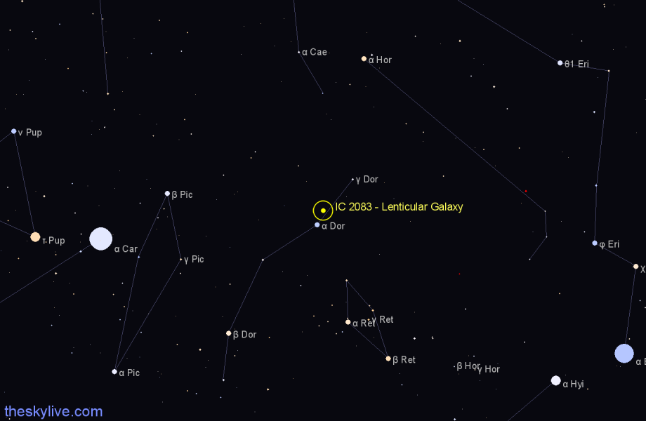 Finder chart IC 2083 - Lenticular Galaxy in Dorado star