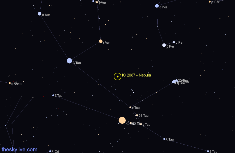 Finder chart IC 2087 - Nebula in Taurus star