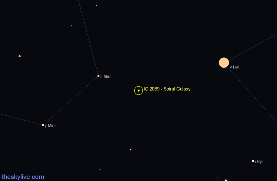 Finder chart IC 2089 - Spiral Galaxy in Mensa star