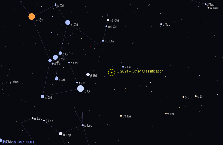 Finder chart IC 2091 - Other Classification in Eridanus star