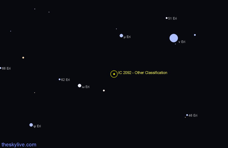 Finder chart IC 2092 - Other Classification in Eridanus star