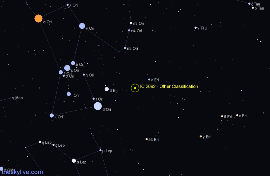 Finder chart IC 2092 - Other Classification in Eridanus star