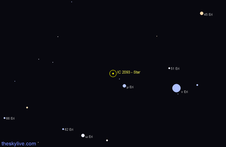 Finder chart IC 2093 - Star in Orion star