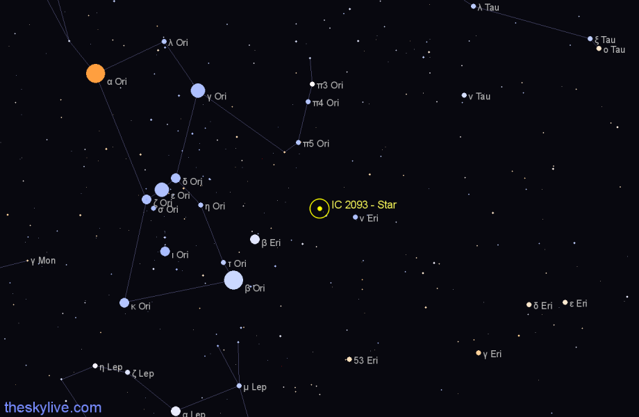 Finder chart IC 2093 - Star in Orion star
