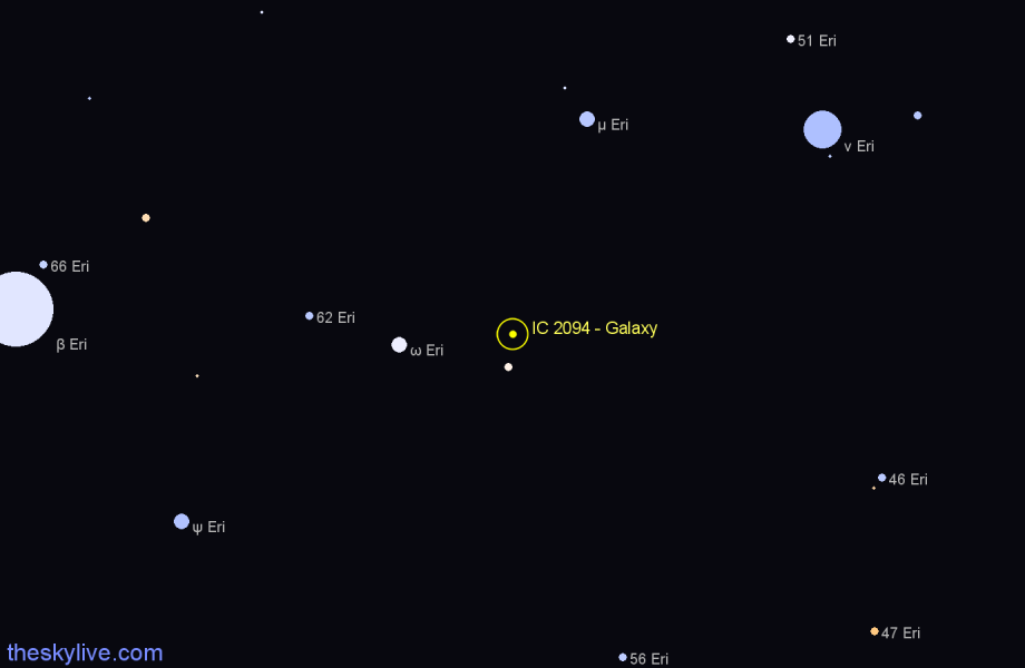 Finder chart IC 2094 - Galaxy in Eridanus star