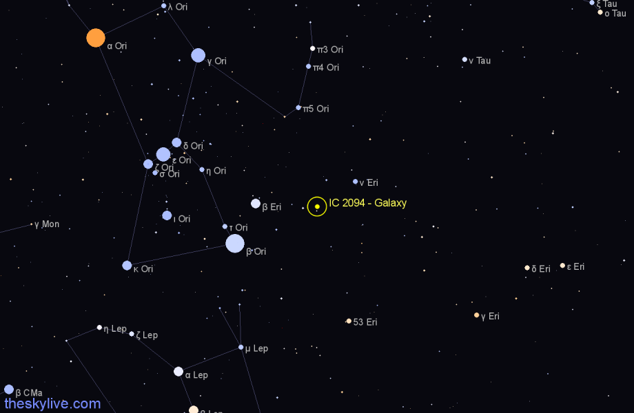 Finder chart IC 2094 - Galaxy in Eridanus star