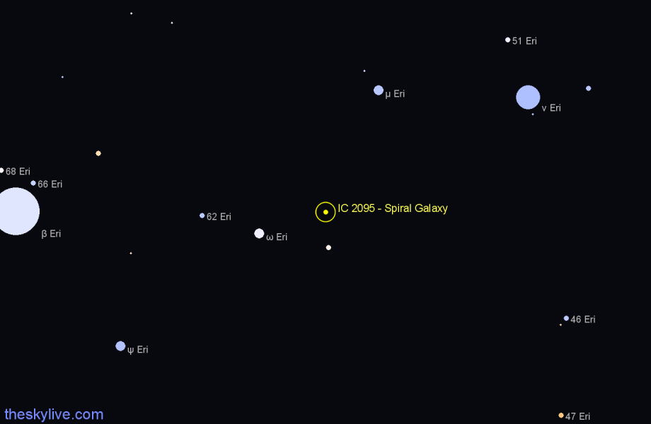Finder chart IC 2095 - Spiral Galaxy in Eridanus star