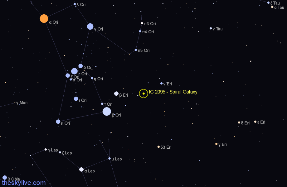 Finder chart IC 2095 - Spiral Galaxy in Eridanus star