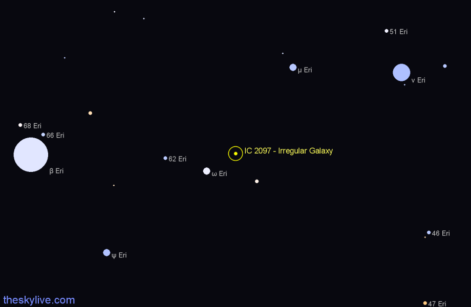 Finder chart IC 2097 - Irregular Galaxy in Eridanus star