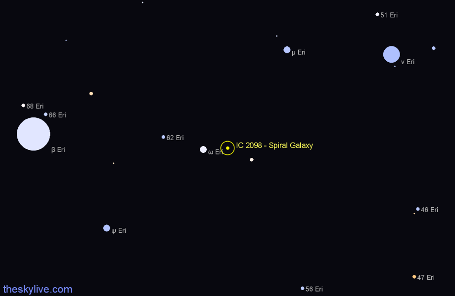 Finder chart IC 2098 - Spiral Galaxy in Eridanus star