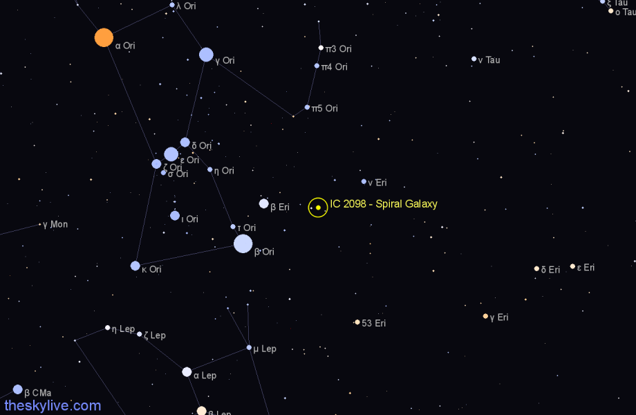 Finder chart IC 2098 - Spiral Galaxy in Eridanus star