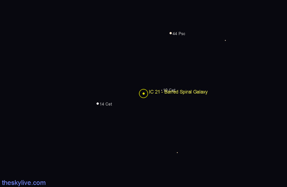 Finder chart IC 21 - Barred Spiral Galaxy in Cetus star