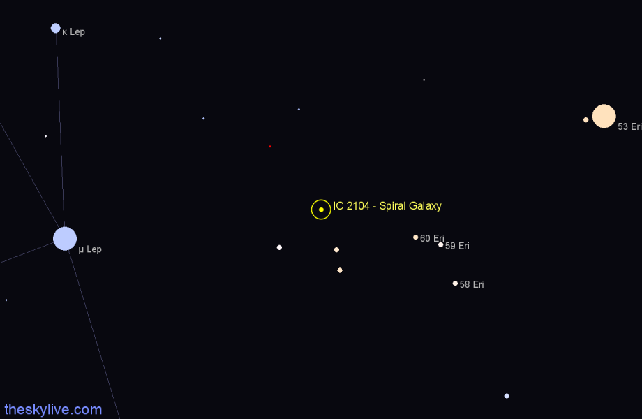 Finder chart IC 2104 - Spiral Galaxy in Lepus star