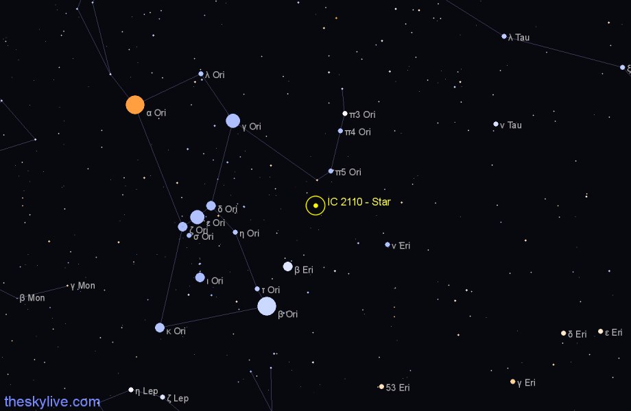 Finder chart IC 2110 - Star in Orion star