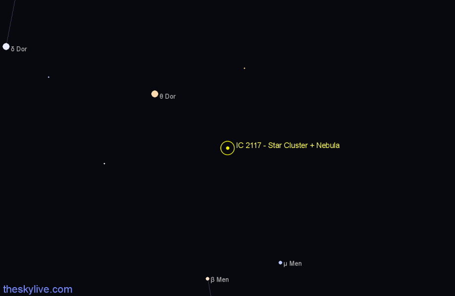 Finder chart IC 2117 - Star Cluster + Nebula in Dorado star