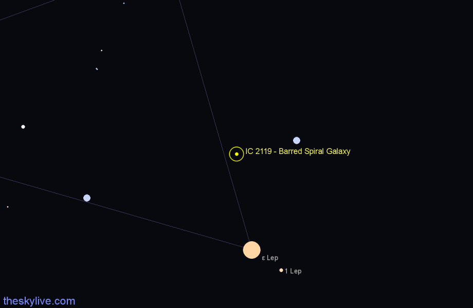 Finder chart IC 2119 - Barred Spiral Galaxy in Lepus star