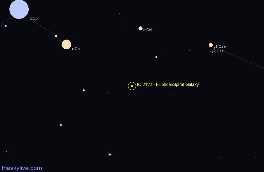 Finder chart IC 2122 - Elliptical/Spiral Galaxy in Columba star