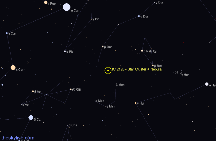 Finder chart IC 2128 - Star Cluster + Nebula in Dorado star