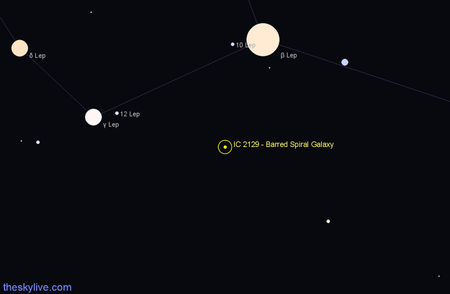 Finder chart IC 2129 - Barred Spiral Galaxy in Lepus star